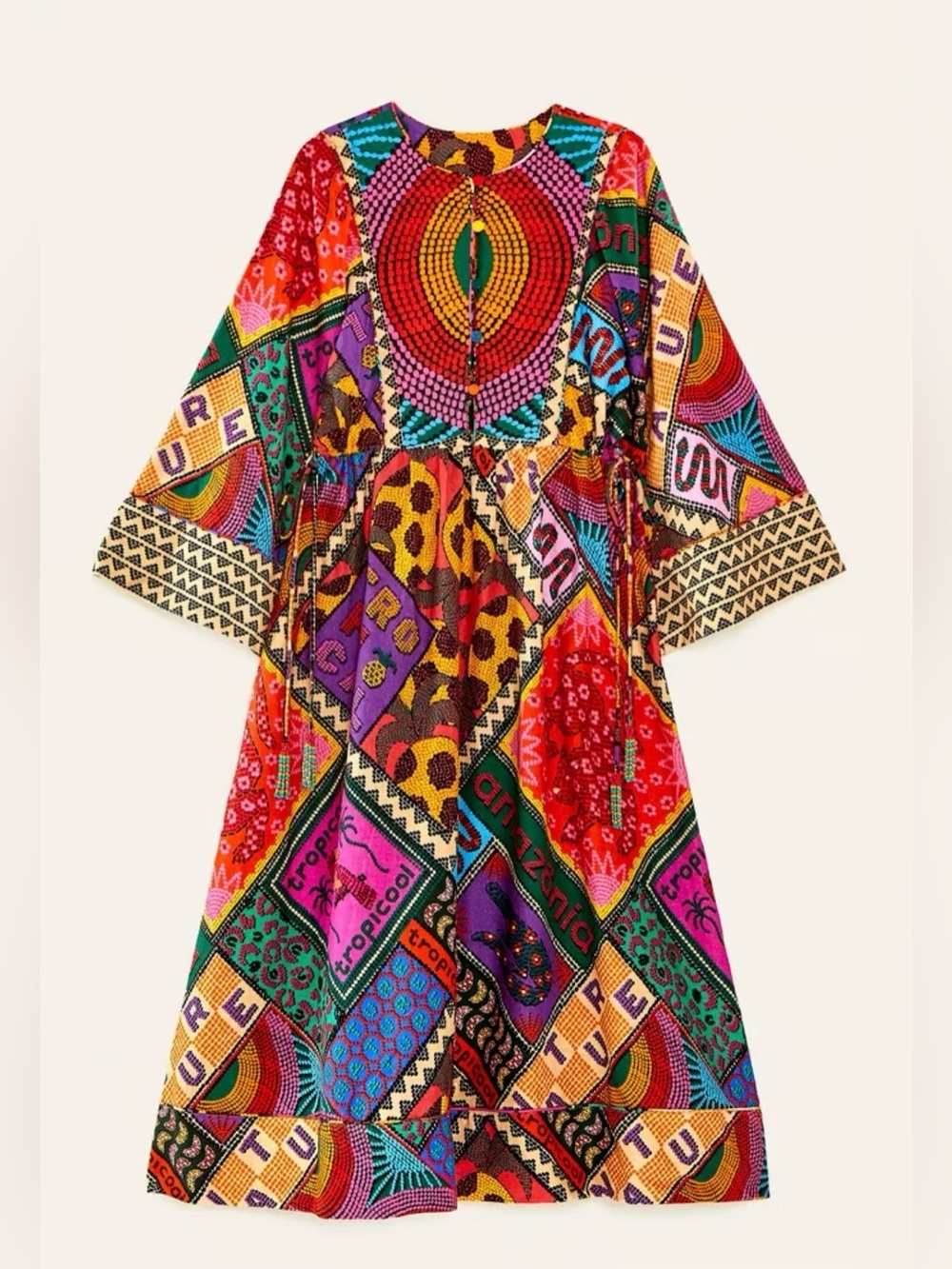 Preowned Farm Rio Dotted Patchwork Midi Dress In Size L